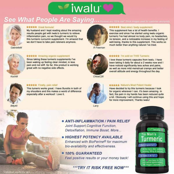 iwalu iwalu Tin Mans Tumeric Curcumin Supplement Anti Inflammatory Supplement Support Joint Pain Supplements Colon Cleanse Detox Made with Organic Turmeric Curcumin with Bioperine Tumeric with Black Pepper 180 Capsules